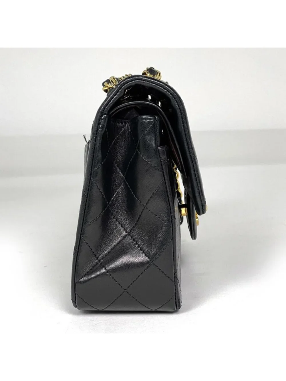 Chanel Quilted Shoulder Bag CC Logo Double Flap Leather Black
